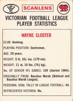 1974 Scanlens VFL #8 Wayne Closter Back